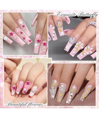 3D Flower Nail Charms 2 Boxes 3D Acrylic Flower Nail Art Metal Butterfly Nail Charms With Nail Gems Half Round Pearls Manicure Y2k Nail Art Accessories for Women Girls - Buy Online on GoSupps.com