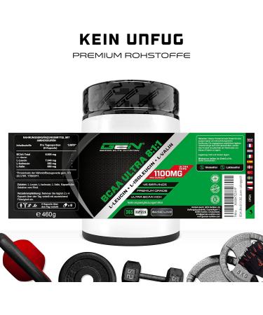 BCAA Ultra Caps - 365 High-Dose Capsules (1100mg Each) | Premium 8:1 Leucine L-Isoleucine L-Valine | Essential Amino Acids for Optimal Performance - Buy Online on GoSupps.com