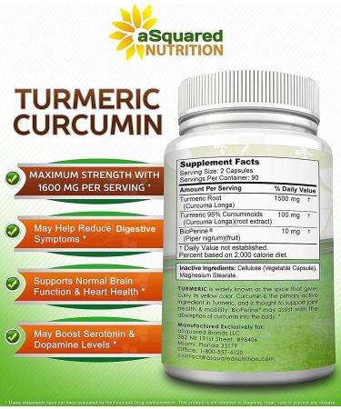 Turmeric Curcumin 1600mg with BioPerine & Black Pepper Extract - 180 Capsules | 95% Curcuminoids, Natural Joint Stiffness Relief - 100% Tumeric Root Powder Supplements - Buy Online on GoSupps.com