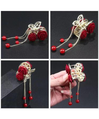 2Pcs Pearl Tassel Hair Clips for High Ponytail - Flower Rhinestone Gold Fashion Hair Accessories - Buy Online on GoSupps.com