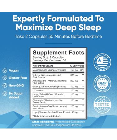 Sleep Easy Natural Sleep Aid Supplement | Magnesium Ashwagandha GABA L-Theanine & 5 Calming Herbs | Melatonin-Free & Non-Habit Forming (60 Capsules) - Buy Online on GoSupps.com