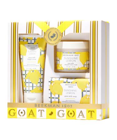 Beekman 1802 Best of the Zest Sunshine Lemon 3-Piece Bodycare Gift Set - Cleanses, Nourishes and Hydrates with Lactic Acid & Shea Butter, Good for Sensitive Skin, Gifts for Her