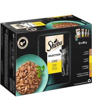 Sheba selection in sauce cat food - cat food in 48 portion bags - poultry variation in sauce for adult cats - 4 pack (4 x 12 portion bags of 85g)