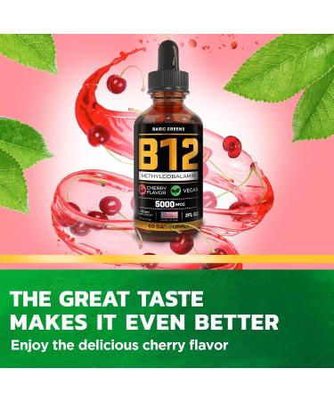 Vegan Vitamin B12 Sublingual Liquid - 5000 mcg Methylcobalamin Drops with Natural Cherry Flavor - 2 Fl Oz - Buy Online on GoSupps.com