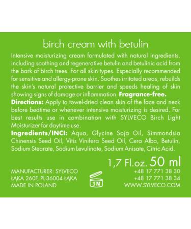 Sylveco Birch Face Cream with Betulin Moisturising Natural Ingredients 50ml Birch Night - Buy Online on GoSupps.com