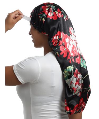 SAYMRE Long Satin Bonnet Silky Sleep Cap Adjustable Hair Bonnet for Braids Hair Long Black Flower. S/XXL S-XXL Pink - Buy Online on GoSupps.com