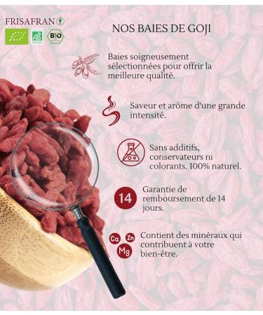 FRISAFRAN | Baies de Goji Bio 500g | Baies goji d shydrat es | Baies s ch es | Antioxydants | Collation sant | Sans sucres soufre | Fruits entiers | Baies Sup rieures | Himalaya | baies enti res - Buy Online on GoSupps.com
