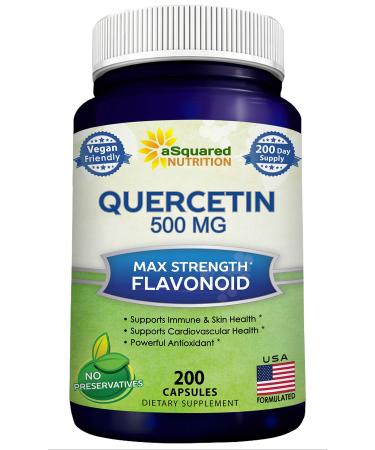 Quercetin 500mg Supplement - 200 Capsules - Quercetin Dihydrate to Support Cardiovascular Health - Max Strength Powder Complex Pills to Help Improve Anti-Inflammatory & Immune Response