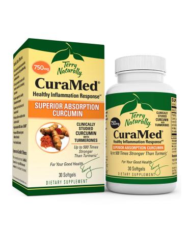 Terry Naturally CuraMed 750 mg - 30 Softgels - Superior Absorption BCM-95 Curcumin Supplement with Turmeric  Promotes Healthy Inflammation Response - Non-GMO  Gluten-Free  Halal - 30 Servings