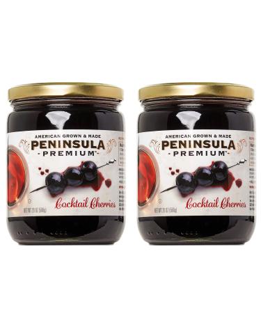 Peninsula Premium Cocktail Cherries | Award Winning | Deep Burgundy-Red | Silky Smooth, Rich Syrup | Luxe Fruit Forward, Sweet-Tart Flavor | American Grown & Made, 20 oz (2-Pack)