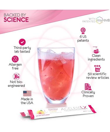 AgelessLX Powder Supplement for Women - with HMB Collagen Enhancer Plus Vitamin D3 with K2, Horsetail and Biotin for Lean Muscle and Stronger Hair and Nails - 30 Powder Packets Strawberry Lemonade - Buy Online on GoSupps.com