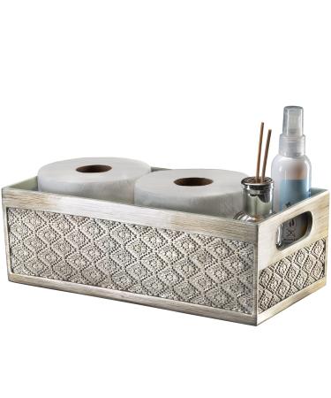 Dublin Bathroom Decor Box Toilet Paper Holder Storage Basket - Decorative Toilet Tank Topper Bathroom Storage Organizer - Bathroom Sink Organizer Countertop Container, Modern Gray and Silver Look.