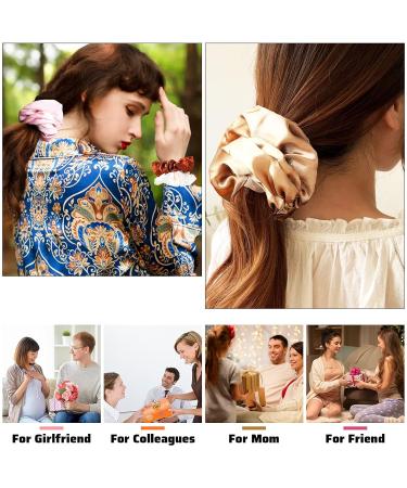 Satin Oversized Hair Scrunchies 4pcs Set - Soft Silk Elastic Ponytail Holders in Light Coffee and Dark Brown - Hair Accessories for Women and Girls - Buy Online on GoSupps.com