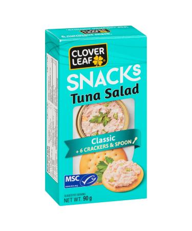 Clover Leaf Tuna Snacks kit Classic - 90g 12 Count - Canned Light Tuna Salad - Ready To Eat - With 6 Crackers & Spoon - Source Of Fibre And Iron
