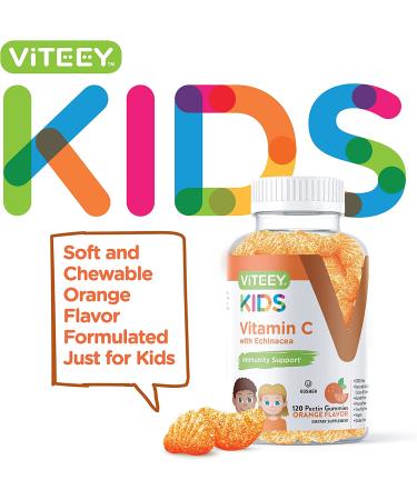 Kids' Vitamin C Gummies with Echinacea Immune Support - 120ct | Vegan, Pectin, Gelatin & Gluten Free | Non-GMO Orange Chewables - Buy Online on GoSupps.com