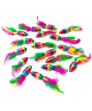 Chiwava 24PCS 5 Rattle Cat Toys with Feather Rainbow Rope - Interactive Mouse Kitten Toy - Buy Online on GoSupps.com