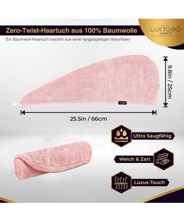 LUXTOGO Fast Dry Hair Towel Turban - 100% Cotton Super Absorbent High-Quality Pink Head Wrap with Button & Elastic - 1 PC - Buy Online on GoSupps.com