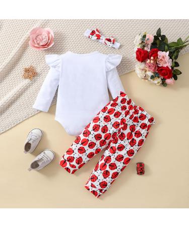 UUAISSO Cow Print Baby Girls Clothes Set | Ruffled Long Sleeve Tops & Pants Outfit | 3-6 Months | Red - Buy Online on GoSupps.com