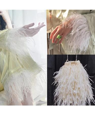 Happy Feather 2 Yards White Ostrich Feathers Trim Fringe - 5-6 inch DIY Dress Sewing Crafts Costumes Decoration - Buy Online on GoSupps.com