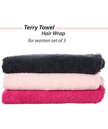 Cacala Terry Hair Towel Wrap Set - Super Absorbent Hair Turban with Buttons | Non-Frizz Cotton Hair Wrap for Wet Hair | Includes Holding Loop and Accessories - Buy Online on GoSupps.com