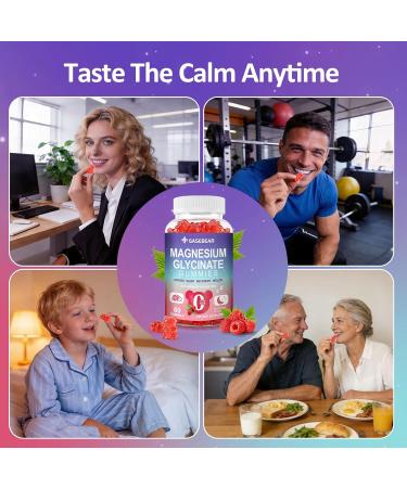 GASEBEAR Magnesium Glycinate Gummies 400mg Sugar Free Vegan Magnesium Supplement for Adults & Teens with L-threonate B6 Sodium & Omega-3 for Sleep Muscle Bone & Memory 60 Raspberry Chewables - Buy Online on GoSupps.com