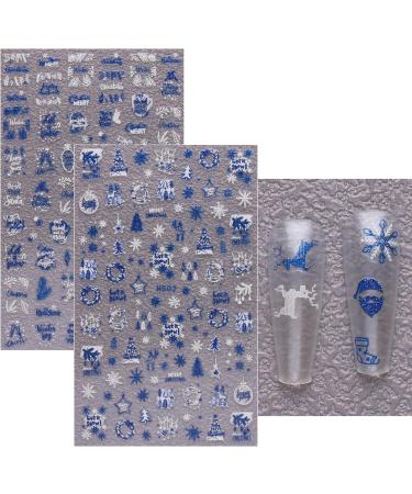 JMEOWIO Christmas Glitter Nail Art Stickers - 8 Sheets Snowflake Xmas Winter Holiday Design in Blue & White - Buy Online on GoSupps.com