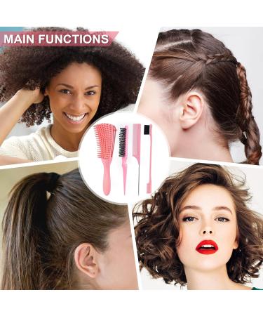 Lorsex Hairbrush Set for Natural Afro Hair | 3-Piece Toupier Brush & Double Edges Comb for Wavy & Curly Hair (Pink) - Perfect for 3A to 4C Textures - Buy Online on GoSupps.com