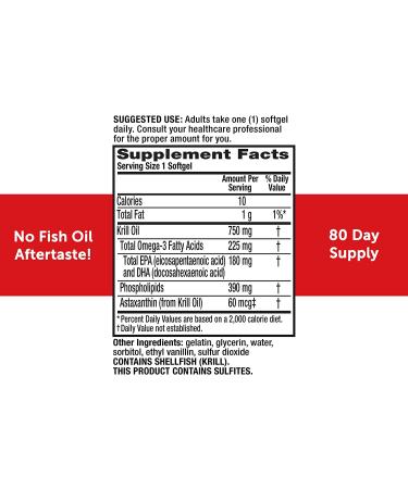 MegaRed Krill Oil 750mg Omega 3 Supplement | EPA  DHA  Astaxanthin & Phopholipids | Supports Heart  Brain  Joint  and Eye Health | No Fish Oil Aftertaste | 80 Softgels - Buy Online on GoSupps.com