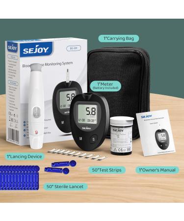 Sejoy Blood Glucose Monitors Blood Sugar Monitor nhs Approved UK Blood Sugar Test Kit Glucose Meter Device with 50 Test Strips and 50 Lancets & Case Glucometer for Home Use Diabetics in mmol/L BG-201 - Buy Online on GoSupps.com