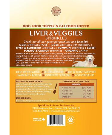Sprinkles & Paws Liver and Veggies Dog Food Topper | Made in Canada in Healthy Powder Form | Beef Liver Powder for Dogs | Helps with Eating Add to Food as Meal Mixer or Treat - Buy Online on GoSupps.com