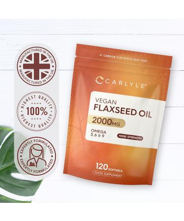 Flaxseed Oil Capsules 2000mg | 120 Count | High Strength Food Supplement | Cold Pressed | Omega 3 6 9 | by Carlyle - Buy Online on GoSupps.com