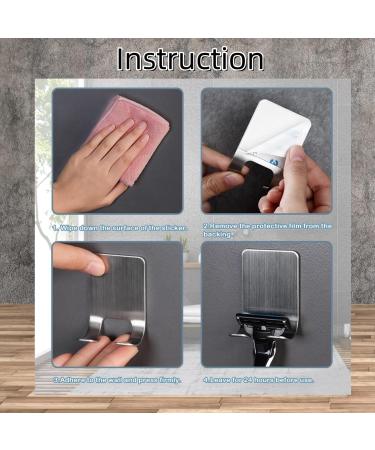 Elegance-Go Razor Holder & Multi-Purpose Hooks - Self-Adhesive No Drilling Stainless Steel Shower Organizer for Bathroom Kitchen & Office - 4 Piece Set - Buy Online on GoSupps.com