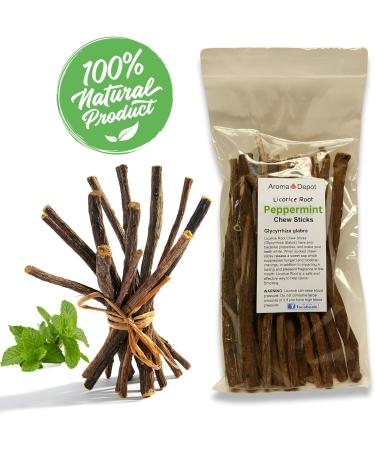Aroma Depot Peppermint 4 oz. Flavored Licorice Root Chew Sticks for Humans. 100% Pure Natural | Oral Health & Fresh Bearth | Individual Sticks are 6.5-7 inches Long. Glycyrrhiza Glabra from Turkey. - Buy Online on GoSupps.com