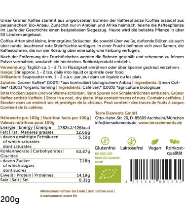 Terra Elements Organic Green Coffee Powder 200g | 100% Pure Coffea Arabica | Vegan & Raw Food | International Shipping - Buy Online on GoSupps.com