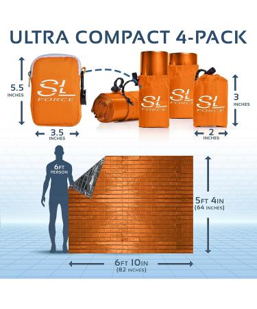 SLFORCE Emergency Blankets for Survival  4 Pack of Gigantic Space Blanket. Comes with Four Extra-Large Mylar Blankets  Compass  and Zipper Bag. The Best Thermal Space Blankets (4  Orange  Extra Large) X-Large Orange 4 - Buy Online on GoSupps.com