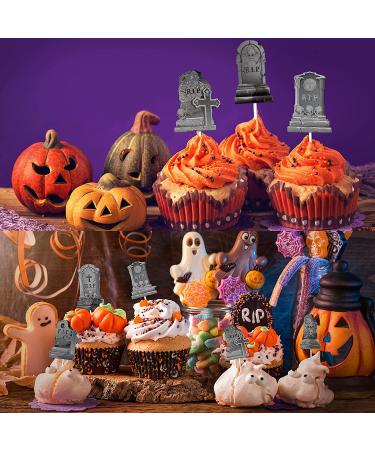 Whaline 24Pcs Halloween Cupcake Toppers 8 Designs Tombstone Graveyard Cake Toppers Scary Cupcake Decoration Table Centerpiece Sticks Appetizer Picks for Party Supplies - Buy Online on GoSupps.com