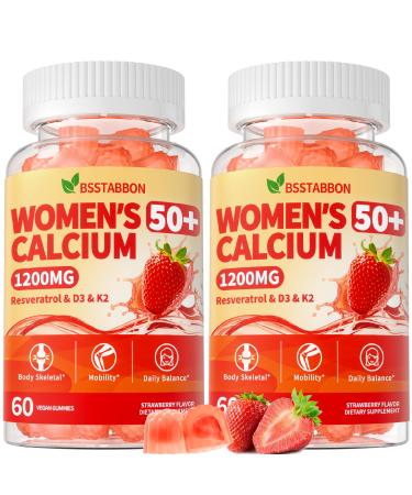 50+ Women s Calcium Citrate Gummies: 1200mg Chewable Calcium Gummy Supplements Plus Magnesium Zinc Vitamin D3 K2 B12 B6 - Energy Immune Overall Health Support Vegan Sugar Free(120Count) Strawberry 60 Count (Pack of 2)