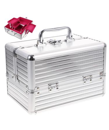 Frcolor Aluminum Makeup Cosmetic Vanity Case Cosmetic Box Organizer Container (Silver)