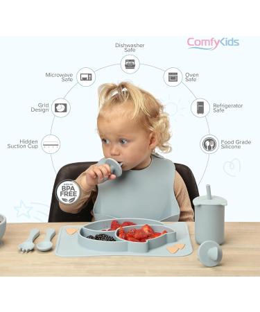 Adjustable Bib with Silicone Feeding Set for Babies and Toddlers - Blue (8 pcs) - Buy Online on GoSupps.com