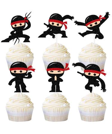G-LOVELY'S 12 Pcs Ninja Birthday Cupcake Topper Ninja Cupcake Decoration for Ninja Themed Birthday Party for Kids Boys and Women Birthday Party Supply Ctf-24 Ninja