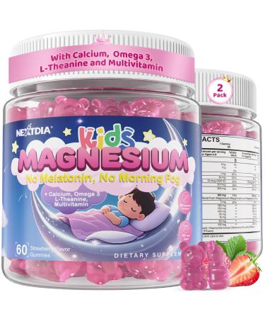 Kids Magnesium Glycinate Gummies + Calcium + Omega 3 - Kids Sleep & Calm Gummies Melatonin Free Magnesium Gummies + L-theanine B6 D3 & K2 Zinc C for Restful Sleep Bones Brain & Immunity 2 Pack 60 Count (Pack of 2)