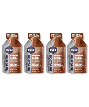 GU Roctane Energy Running Gels - 4 Gel Taster Pack - Sports Energy Gels For Running Cycling Triathlon (4 x 32g Sachets) (Chocolate Sea Salt) Chocolate Sea Salt 4 count (Pack of 1)