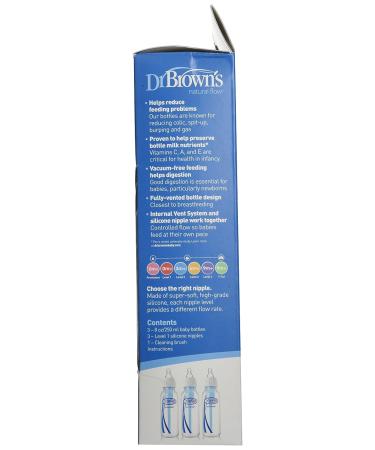 Dr. Brown's Natural Flow Anti-Colic Baby Bottles - 8oz - 3pk - 3 Count - Pack of 1 - Buy Online on GoSupps.com