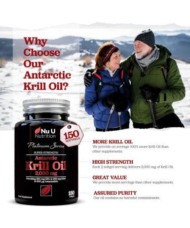 Antarctic Krill Oil 2000mg - 150 High Strength Softgel Capsules - Omega 3 EPA & DHA Supplement with Astaxanthin - Marine Phospholipids - Fish Oil Alternative - Buy Online on GoSupps.com