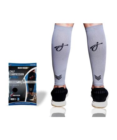 JNRIVER Calf Compression Sleeve Men and Women, Leg Compression Sleeve, 20-30mmHg Shin Split Support Footless Compression Socks Men, Varicose Vein Treatment for Legs & Pain Relief Reduce Strain & Swelling Large Grey