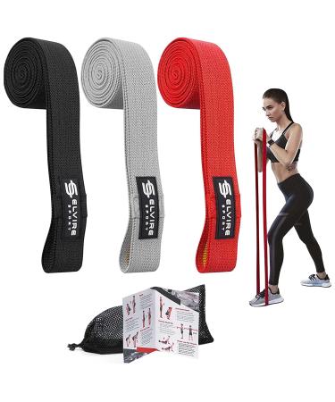 ELVIRE Fabric Resistance Bands for Working Out | Exercise Bands Resistance Bands Set of 3 | Booty Bands for Women Workout Bands Resistance Loops | Leg Bands for Working Out Glute Bands Squat Bands Long Red & Grey