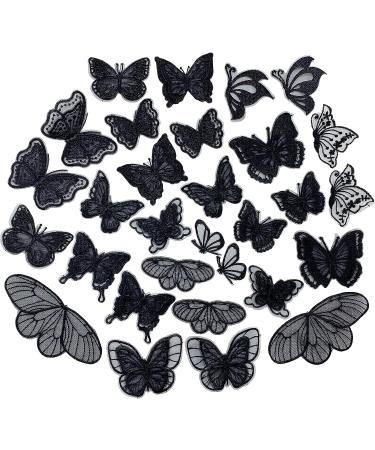 30 Pcs Butterfly Lace Embroidered Appliques Sew On Patches - Black Wedding Dress Clothes Hair Accessories DIY - Buy Online on GoSupps.com