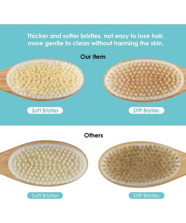 VIS'V Bamboo Dual Sided Shower Brush with Long Handle - Exfoliating Scrubber for Men & Women | Soft and Stiff Bristles, Non-Slip Grip | Wet/Dry Body Brush with Sticky Hook - Buy Online on GoSupps.com