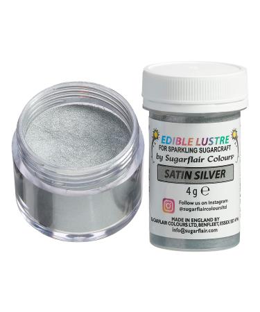 Sugarflair Satin Silver Edible Lustre Dust Add a Lustrous Shine to Cakes or Decorations. Brush On or Add Rejuvenator to Create Eye-Catching Edible Paint Gives Shine to Your Bakes - 4g