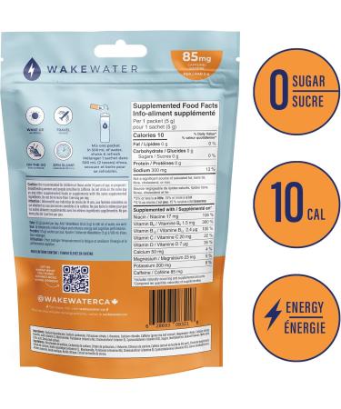 WakeWater Plus Energy Powder | Peach Mango 10 x 5g sticks | Vitamins and Electrolytes | Natural Green Tea Caffeine | No Sugar or Artificial Sweetener - Buy Online on GoSupps.com